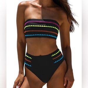 Sexybody Two Piece Bikini Swimsuit Women’s Size M Black Bandeau High Waist NWOT